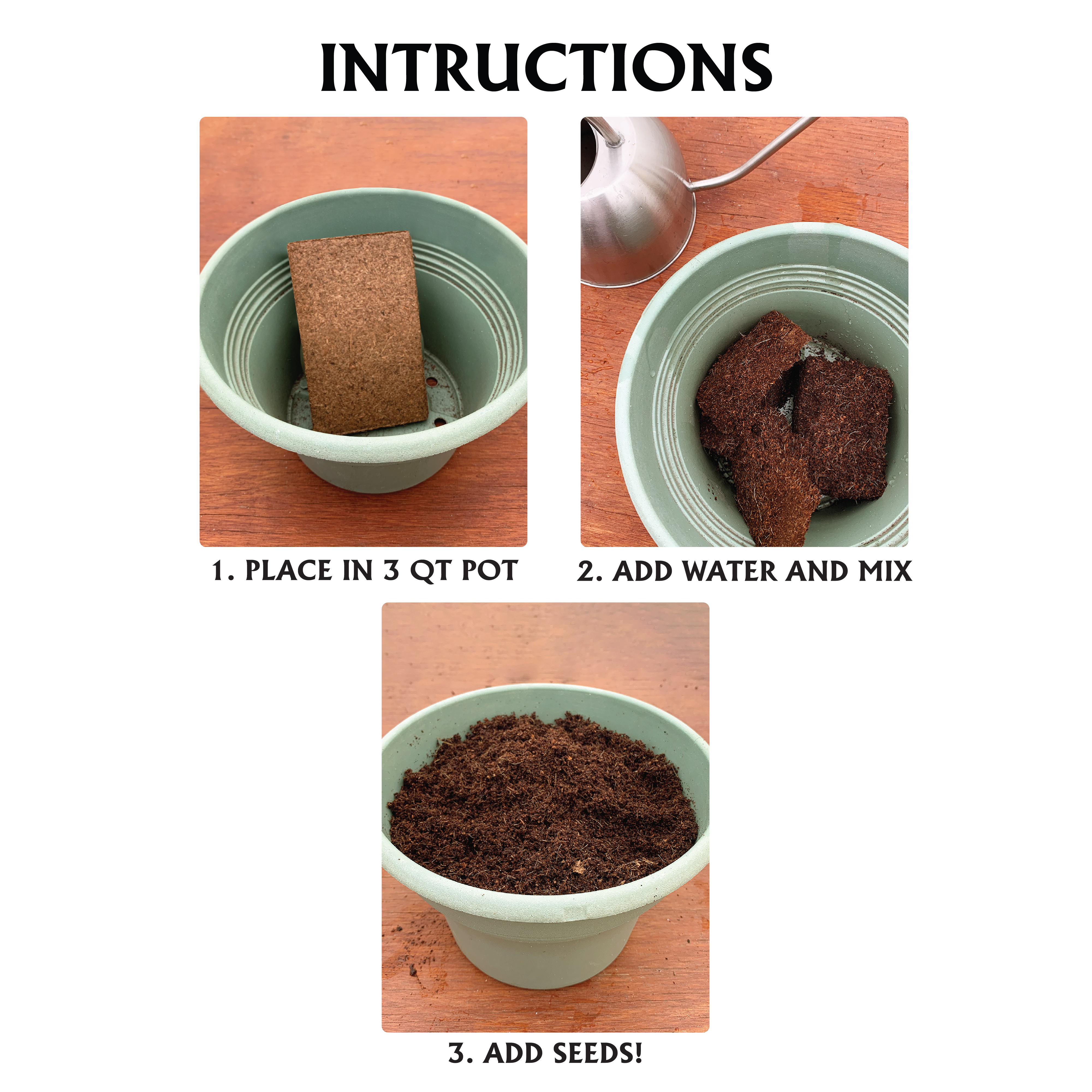 A compressed brick of Ferry-Morse Organic Seed Starter Mix instructions